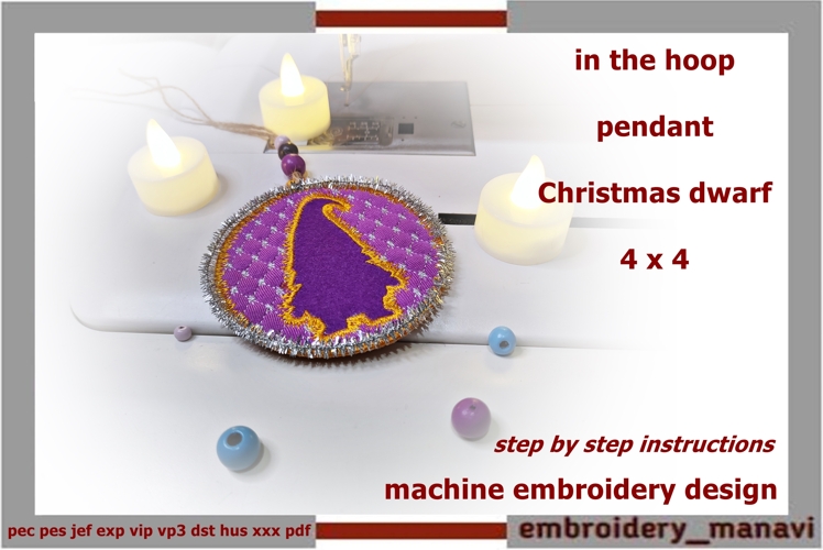 Christmas Gnome Ornament In the Hoop Embroidery Design 4x4