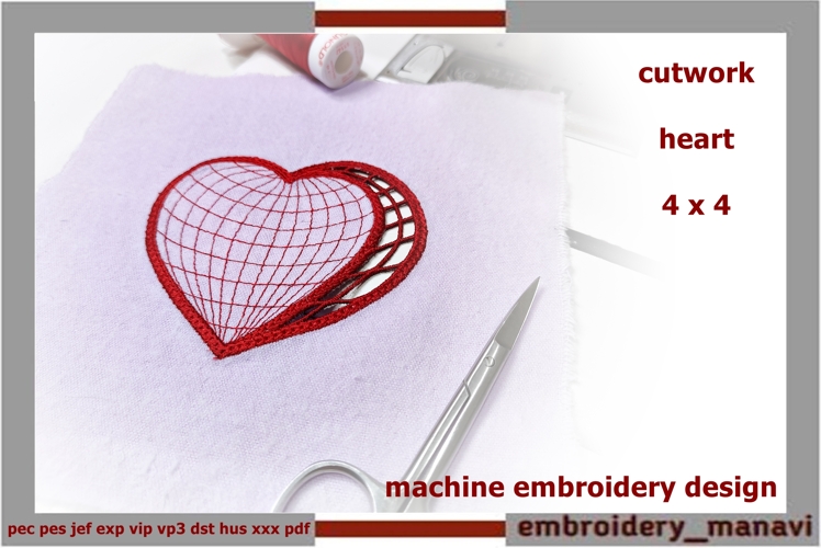 Heart Richelieu Cutwork Embroidery Design for 4x4 hoop