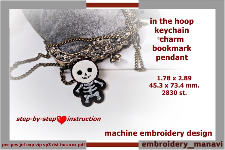 Bonesy Boo Halloween ITH Felt Skeleton Charm In the Hoop