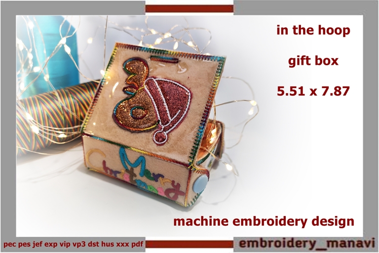 ITH Gift Box Santa Reindeer Applique Merry Christmas Embroid