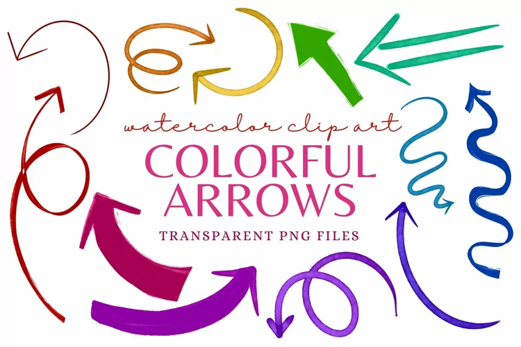 Colorful Watercolor Arrows PNG Sublimation Clip Art Set