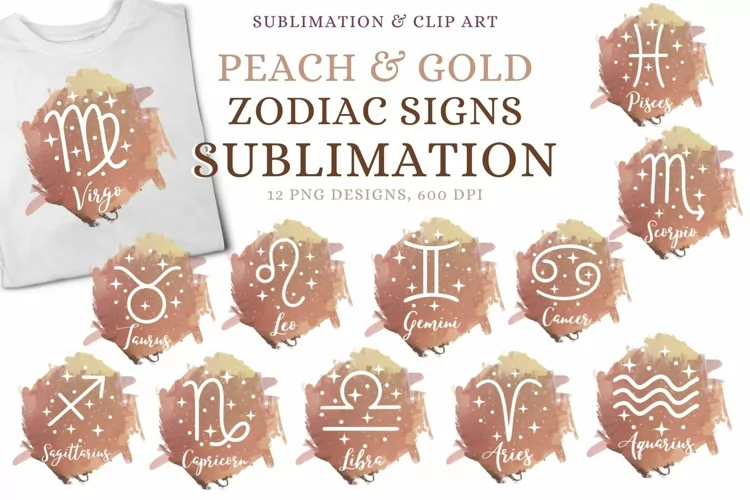 Peach Celestial Zodiac Signs Sublimation Splashes Files