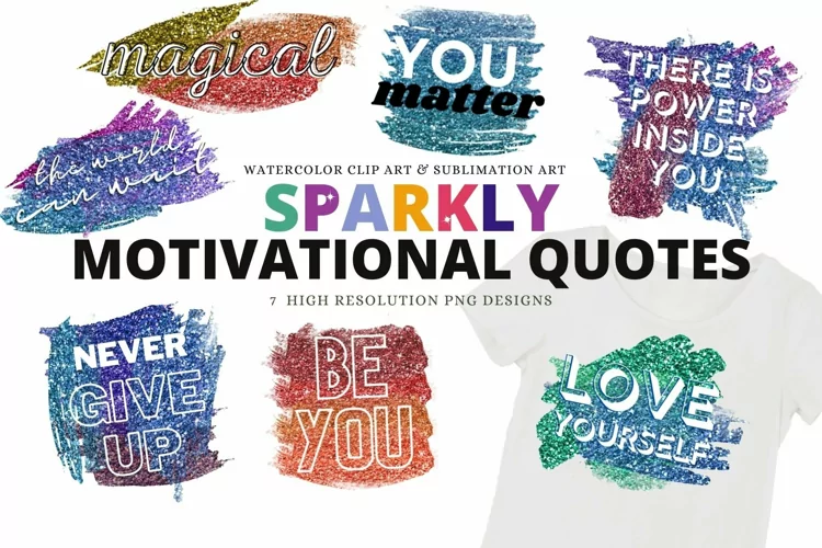 Powerful Motivational Quotes Sublimation Set in Glitter