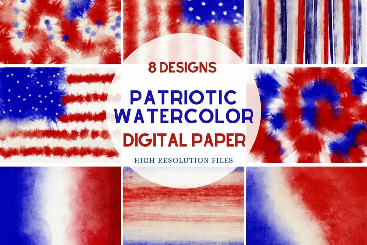 Patriotic Painted Watercolor Backgrounds For Sublimation USA