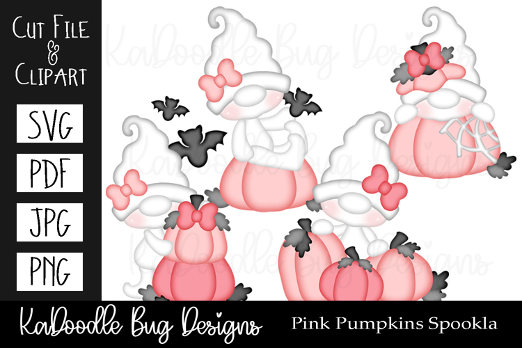 Pink Pumpkin Gnome Ghost SVG PDF Cut File, Clipart PNG JPEG