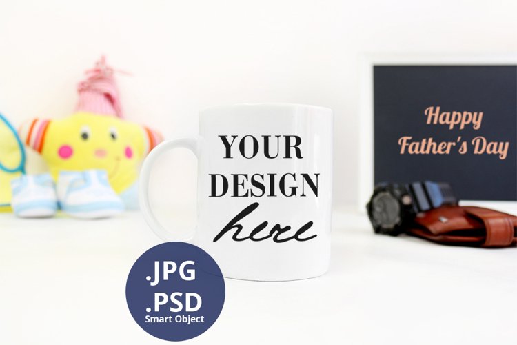 11oz White Mug mockup Fathers Day, Full Wrap Mockup PSD JPG