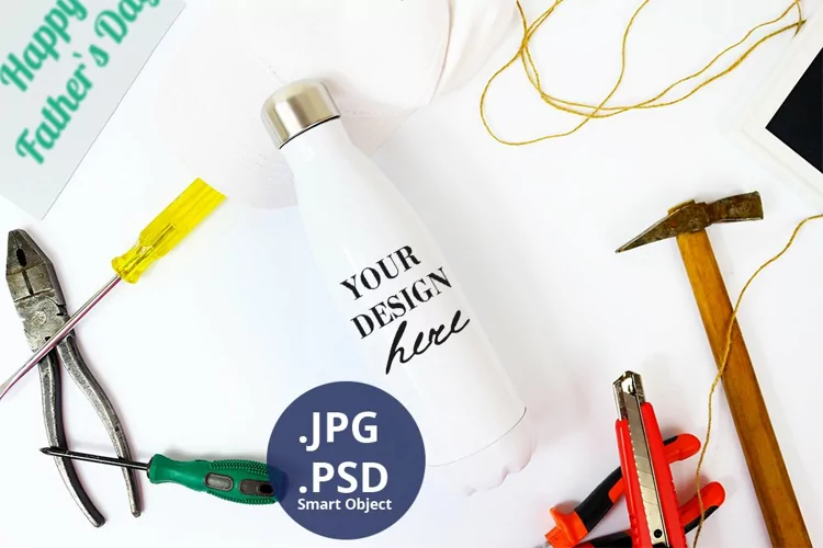 White steel bottle Mockup Father's Day, Mockup, PSD