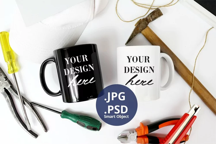 White & Black mugs Mockup Father's Day, Mockup PSD & JPG