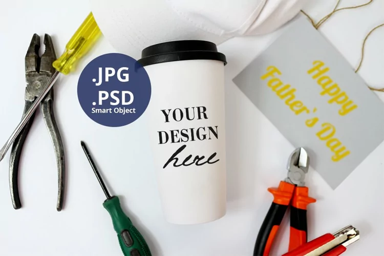 White travel mug Mockup Father's Day, Mockup PSD & JPG