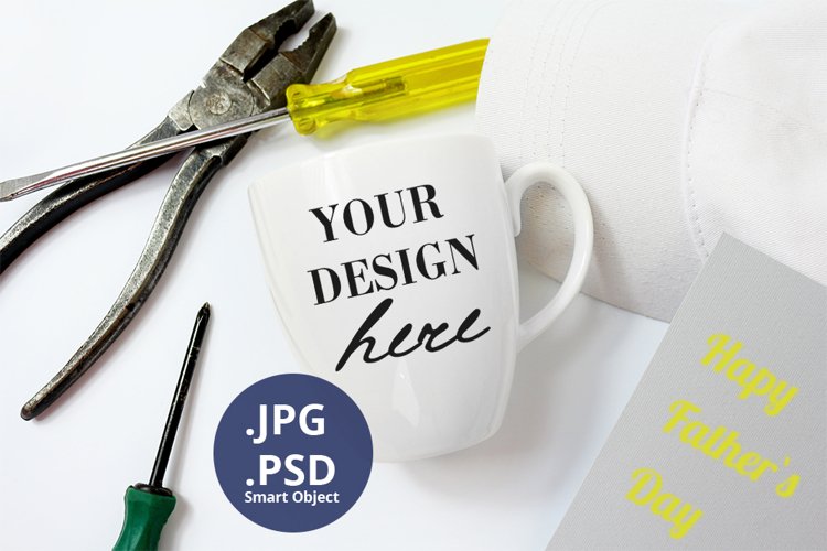 White bistro mug Mockup Father's Day, Mockup PSD & JPG example image 1