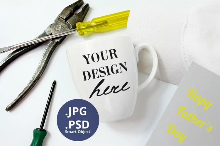 White bistro mug Mockup Father's Day, Mockup PSD & JPG