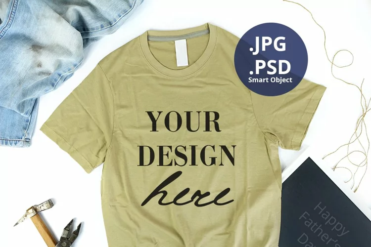 Sand color T-shirt Mockup Father's Day, tools background