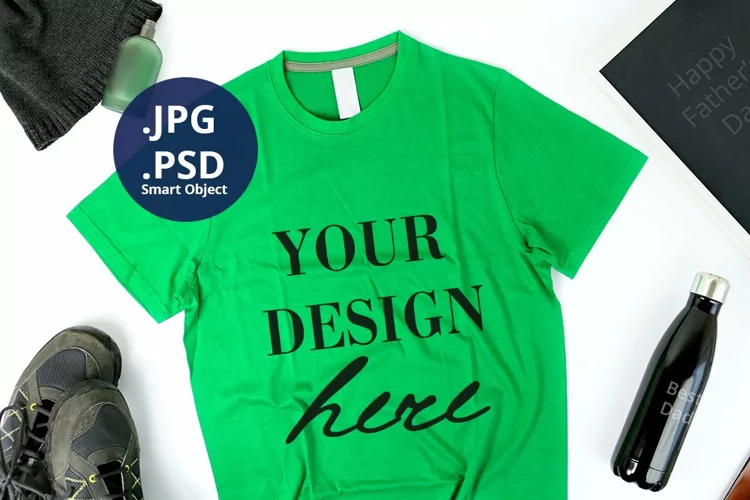 Father's Day Green T-shirt Mockup, Men's accessories mockup