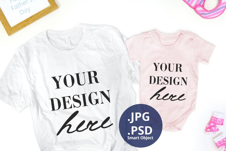 Baby Girl Pink bodysuit   White T-shirt Mockup Fathers day