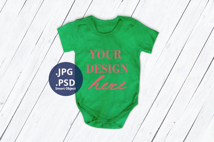 Green Baby Bodysuit Mockup on Removable Neutral Background example image 1