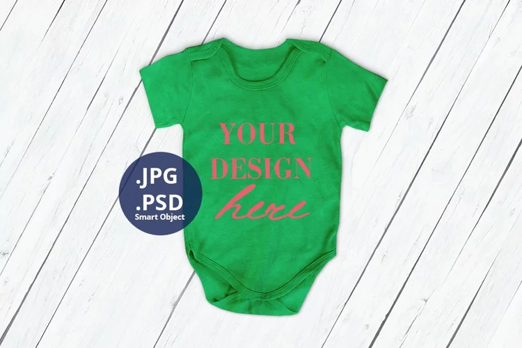 Green Baby Bodysuit Mockup on Removable Neutral Background