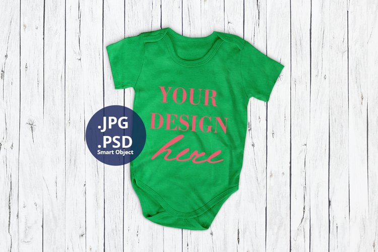 Green Baby Bodysuit Mockup PSD - Minimalist Background example image 1