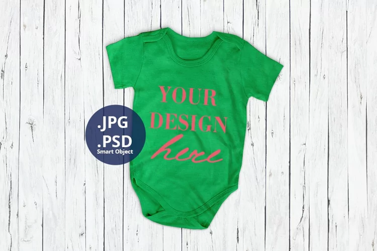 Green Baby Bodysuit Mockup PSD - Minimalist Background