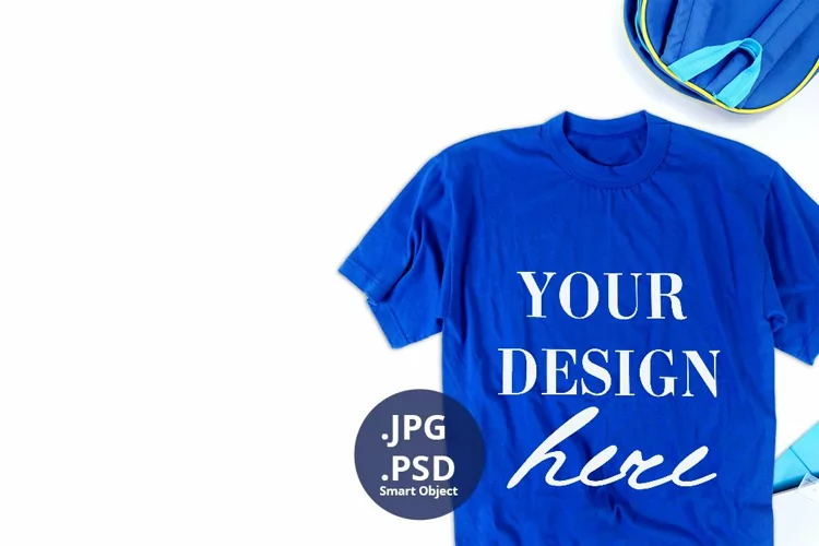 Blue T-shirt Mockup PSD Back to school Minimalist Background