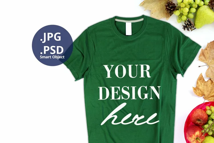 Autumn Dark Green T-shirt mockup, Thanksgiving & Fall mockup