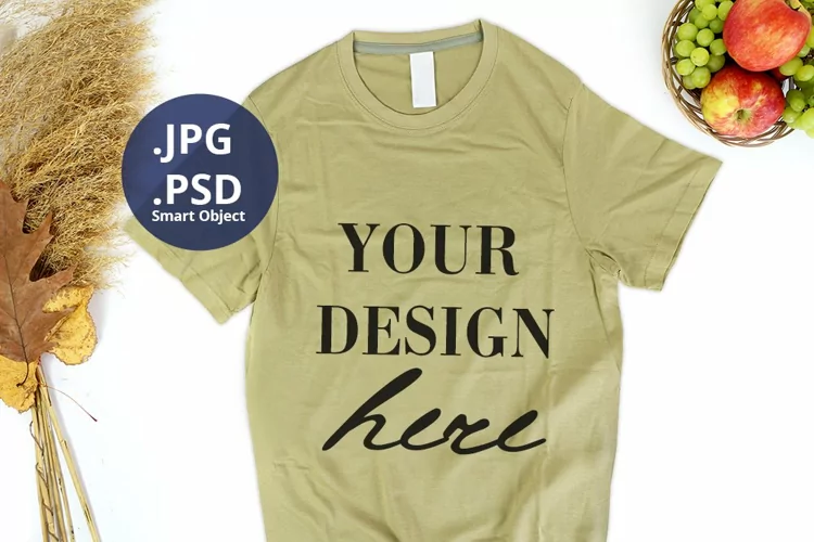 Sand color T-shirt mockup Fall & Thanksgiving, Autumn mockup