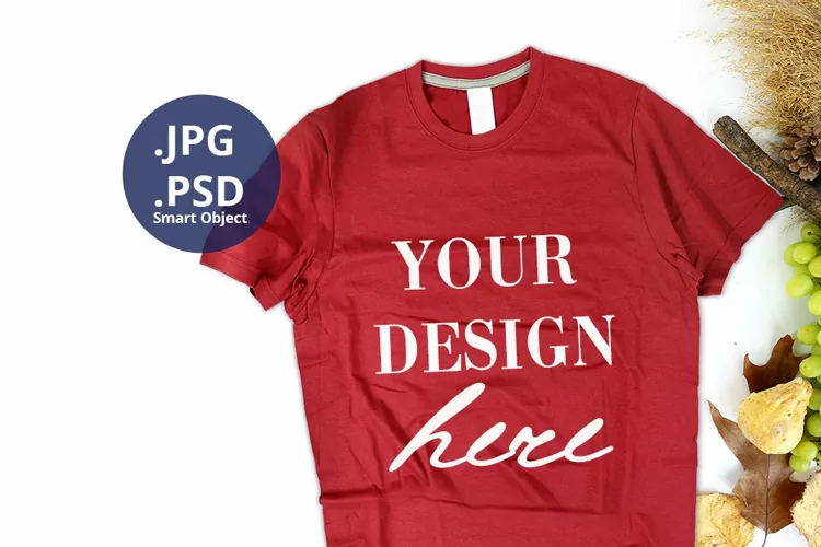 Fall & Thanksgiving Dark Red T-shirt mockup, Autumn mockup