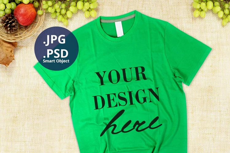 Autumn Green T-shirt mockup, Fall & Thanksgiving mockup PSD