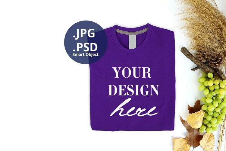 Purple folded T-shirt mockup Fall Autumn Thanksgiving