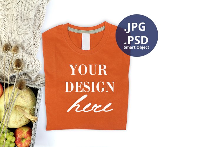 Orange folded T-shirt mockup Fall Autumn Thanksgiving example image 1
