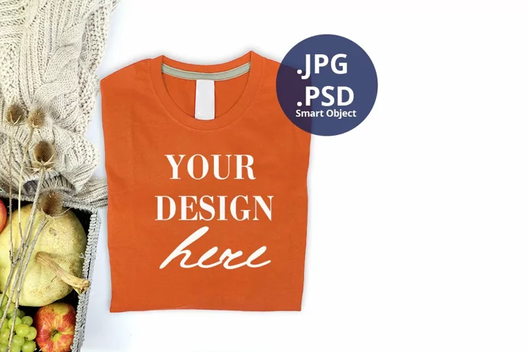 Orange folded T-shirt mockup Fall Autumn Thanksgiving