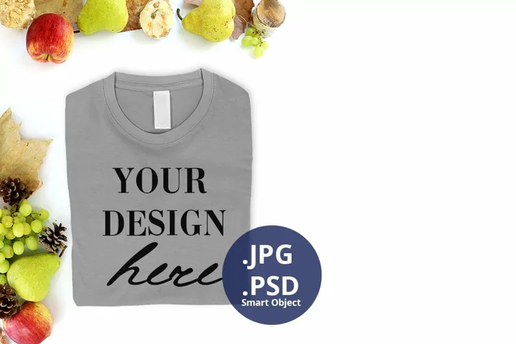 Gray T-shirt mockup Full wrap, Fall Autumn & Thanksgiving