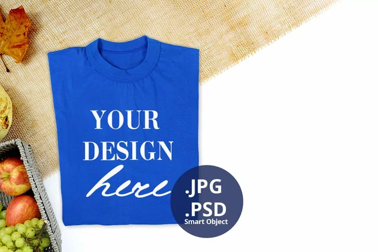 Blue T-shirt mockup Full wrap, Fall Autumn & Thanksgiving