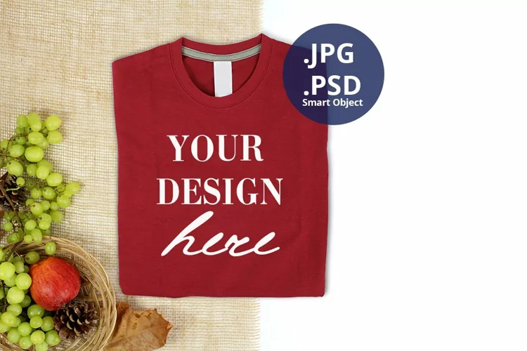 Dark Red T-shirt mockup full wrap, Fall Autumn Thanksgiving