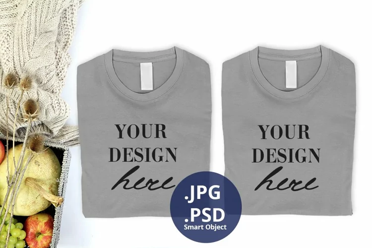 Two Gray T-shirts mockup PSD, Fall Autumn Thanksgiving