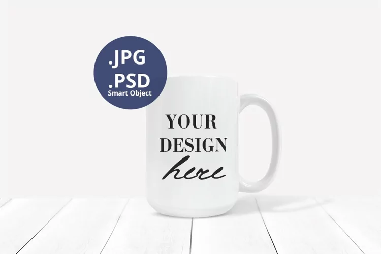 15oz Coffee mug mockup, Neutral background full wrap mockup