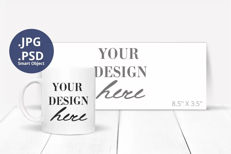11oz White Mug mockup PSD & Smart Object, Mug wrap mockup