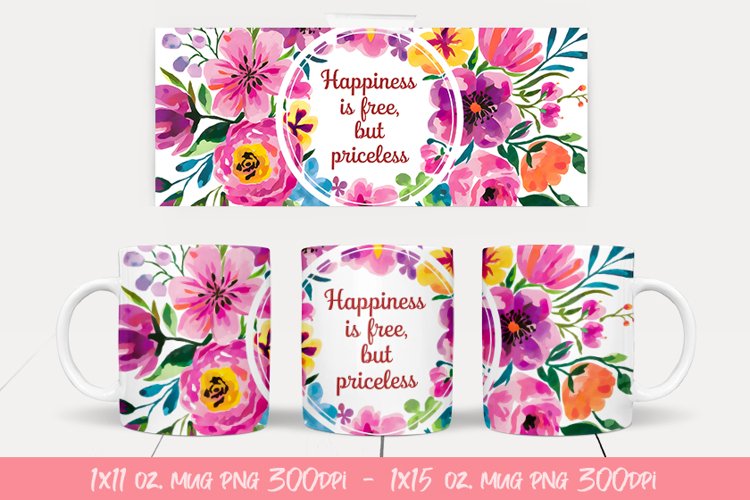 Watercolor Floral Happening Saying Quote Mug Wrap