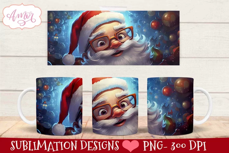 Santa mug PNG template for sublimation | Christmas mug PNG
