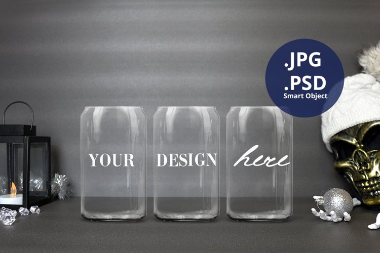 Scary Christmas Full wrap can glass mockup no lids, PSD mock example image 1