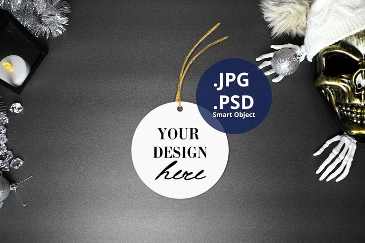 Scary Christmas Round Ornament mockup, White round ornament