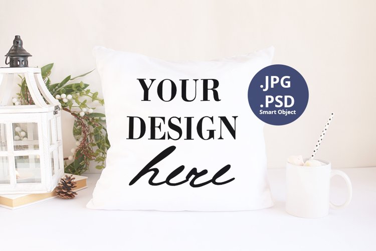 White Pillow Christmas Mockup PSD, JPG Pillow example image 1