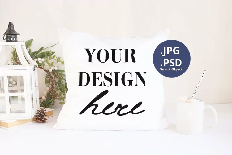 White Pillow Christmas Mockup PSD, JPG Pillow