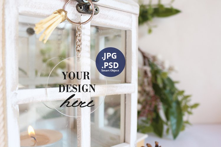 Transparent keychain Christmas Mockup PSD, JPG Keychain example image 1