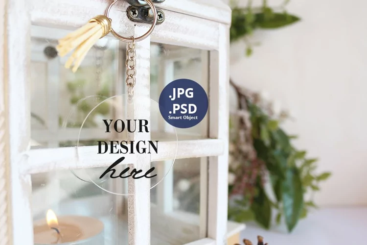 Transparent keychain Christmas Mockup PSD, JPG Keychain