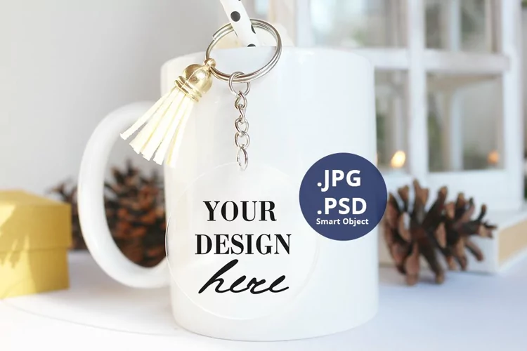Christmas Clear Keychain Mockup PSD, Transparent Keychain