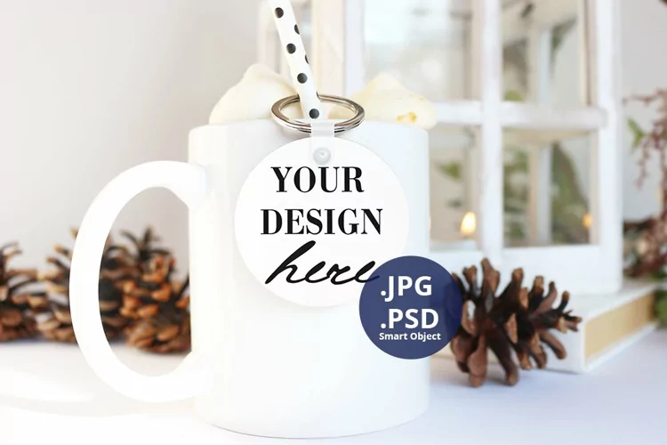 White Keychain Christmas Mockup PSD, JPG Keychain mockup