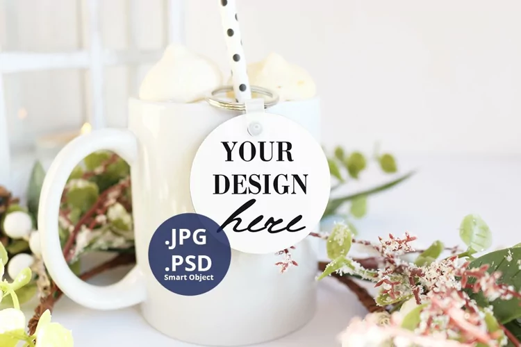 Keychain White Christmas Mockup PSD, JPG Keychain mockup