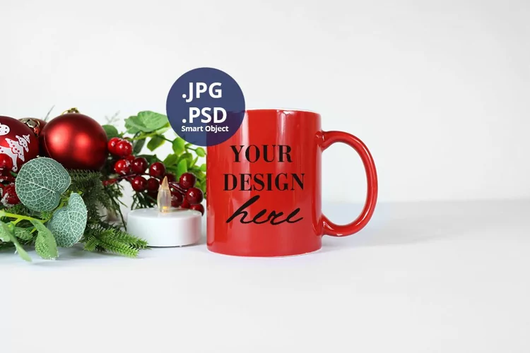 11 oz Red mug Christmas Mockup, Christmas PSD