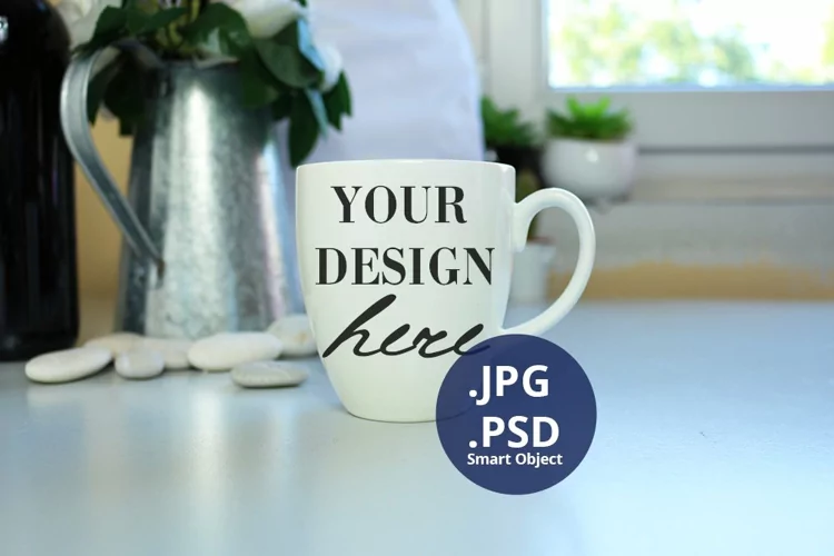 White Bistro Mug mockup PSD, Neutral background PSD & JPG