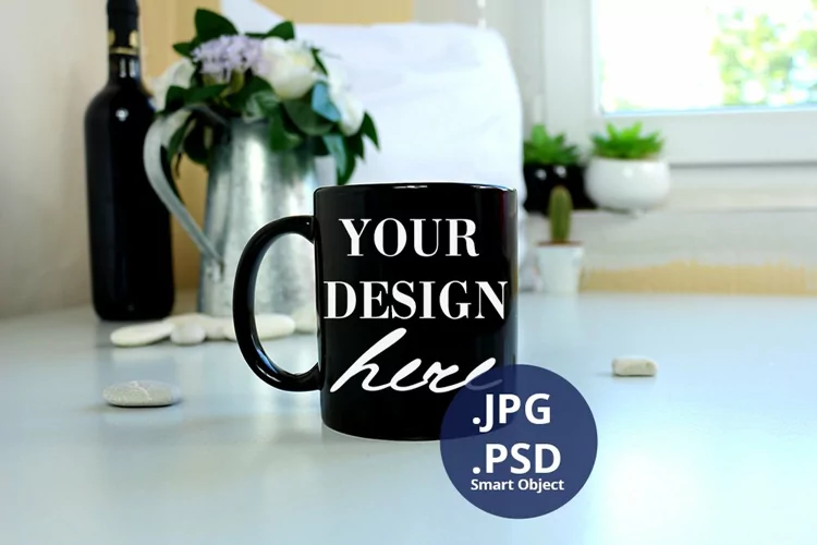 11oz Black Mug mockup PSD, Neutral background PSD & JPG